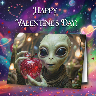 Apple-solutely Yours Funny Alien Valentine's Day Card