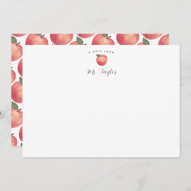 Apple Stationary Teacher Name Note Card (Front/Back)