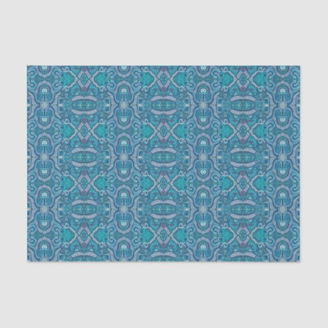 Apple Stripe Bohemian Arabesque Pattern Blue Teal Tissue Paper (Front)