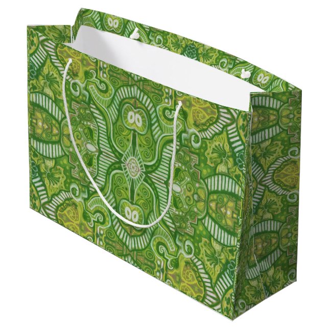 Apple Stripe Bohemian Arabesque Pattern Chartreuse Large Gift Bag (Back Angled)