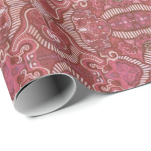 Apple Stripe Bohemian Arabesque Pattern Copper Red Wrapping Paper
