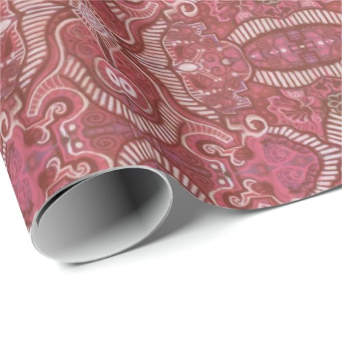 Apple Stripe Bohemian Arabesque Pattern Copper Red Wrapping Paper
