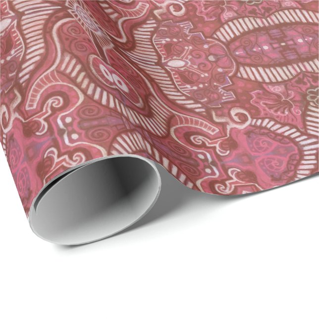 Apple Stripe Bohemian Arabesque Pattern Copper Red Wrapping Paper (Roll Corner)