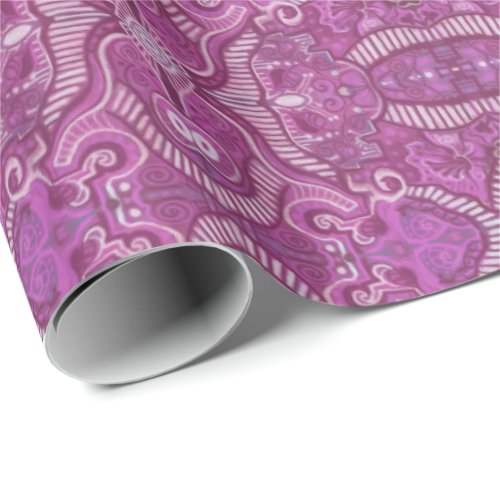Apple Stripe Bohemian Arabesque Pattern Purple Wrapping Paper