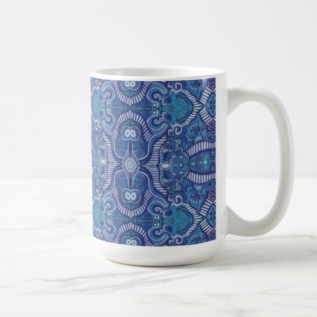 Apple Stripe Bohemian Boho Arabesque Pattern Blue Coffee Mug (Right)