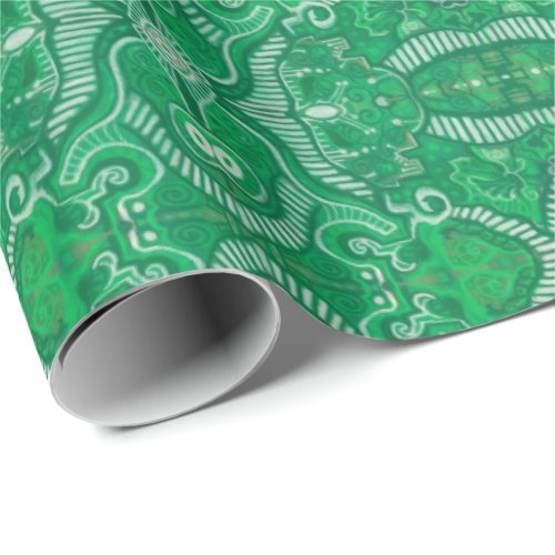 Apple Stripe Bohemian Boho Arabesque Pattern Green Wrapping Paper