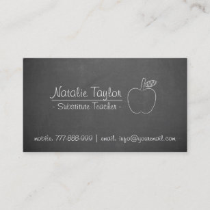 Apple Substitute Teacher Tutor Grey Chalkboard Business Card