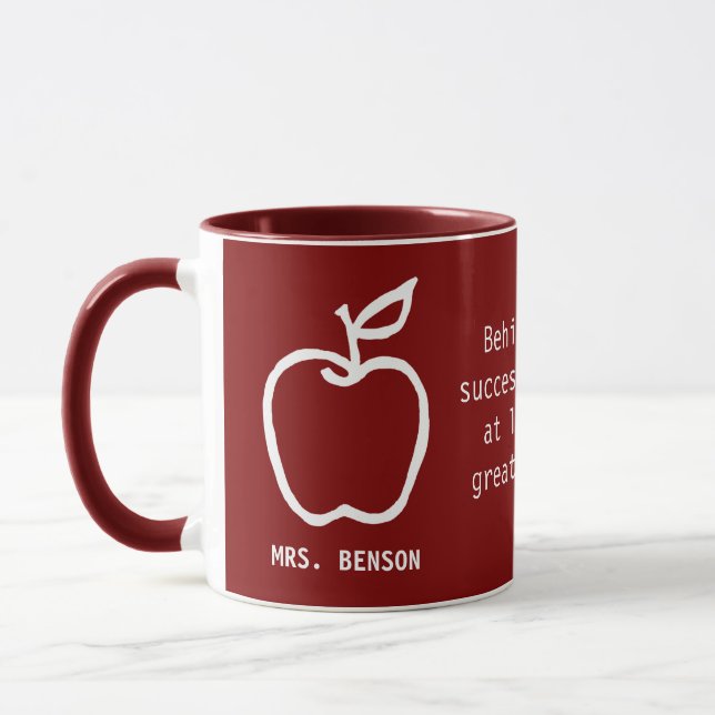 Apple Teacher Appreciation Quote Burgundy Mug (Left)
