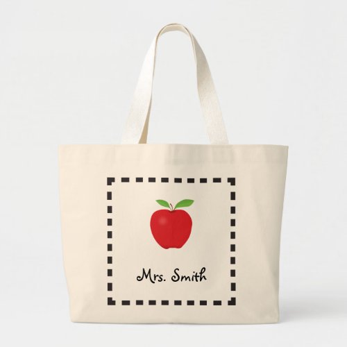 Apple Teacher Canvas Bag - This bag has a simple design for a teacher...an apple with space underneath for the teachers name, bordered with a black dashes. The would make a great gift for a teacher.