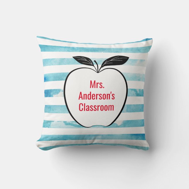 Apple Teacher Classroom Watercolor Throw Pillow (Front)
