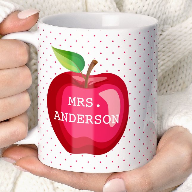 Apple Teacher Gift Personalized Polka Dots Coffee Mug (Creator Uploaded)