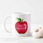 Apple Teacher Gift Personalized Polka Dots Coffee Mug<br><div class="desc">Apple Teacher Gift Personalized Polka Dots Coffee Mug. Cute teacher appreciation gift with a red apple and polka dots. Makes the perfect teacher Christmas gift. Personalize this custom design with your own name or text.</div>