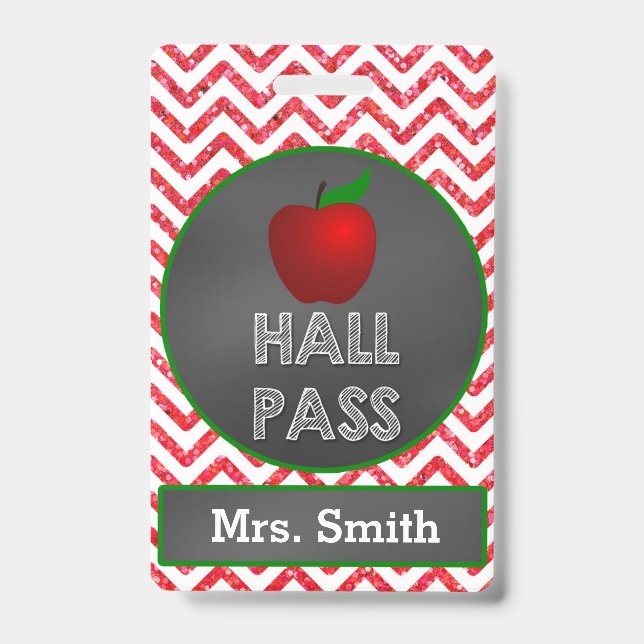 Apple Teacher Hall Pass for Classroom Badge (Front)