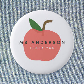 Apple Teacher | Modern Name Thank You Cute Fun Button