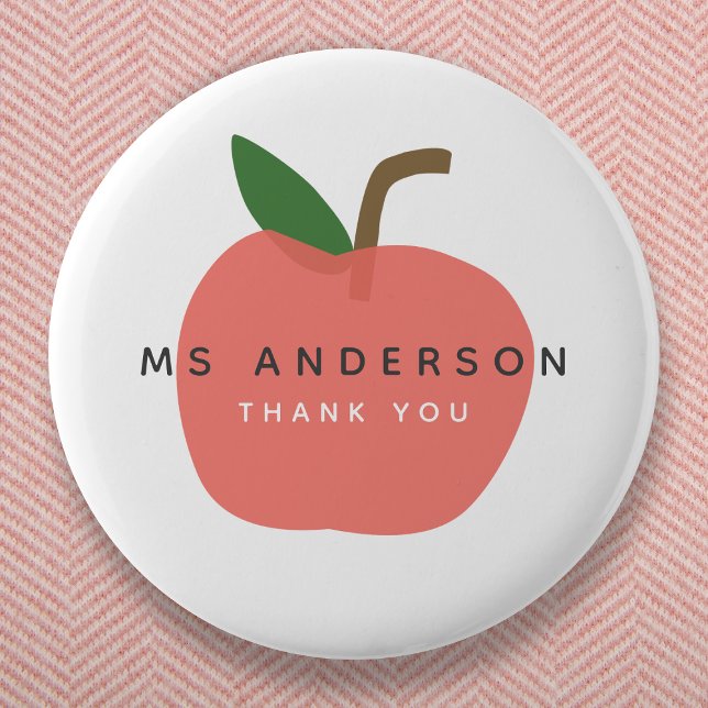 Apple Teacher | Modern Name Thank You Cute Fun Button (Creator Uploaded)