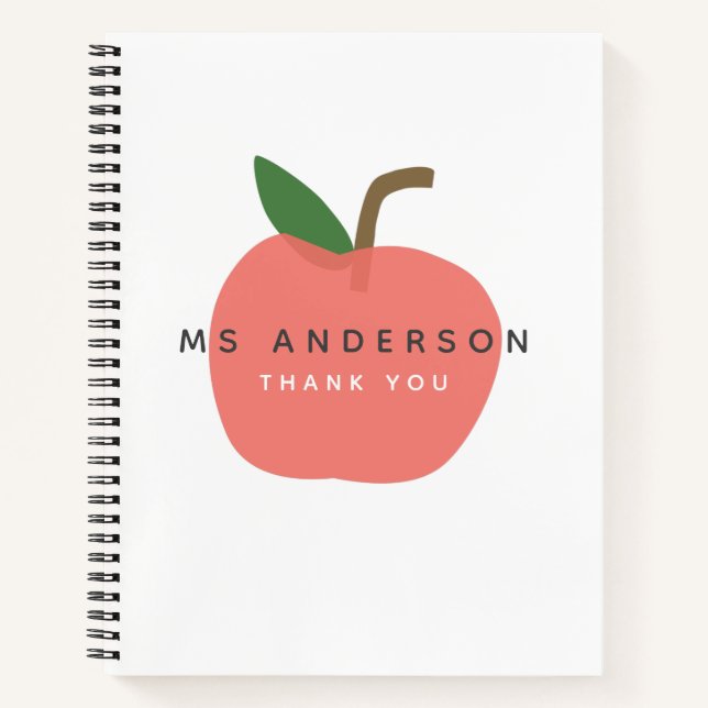 Apple Teacher | Modern Name Thank You Cute Fun Notebook (Front)