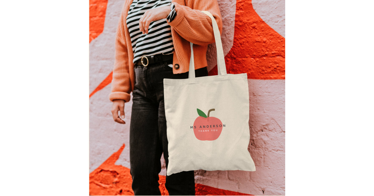 Personalized Teacher Tote Bag, Apple Bag, Thank You Teacher, Cute