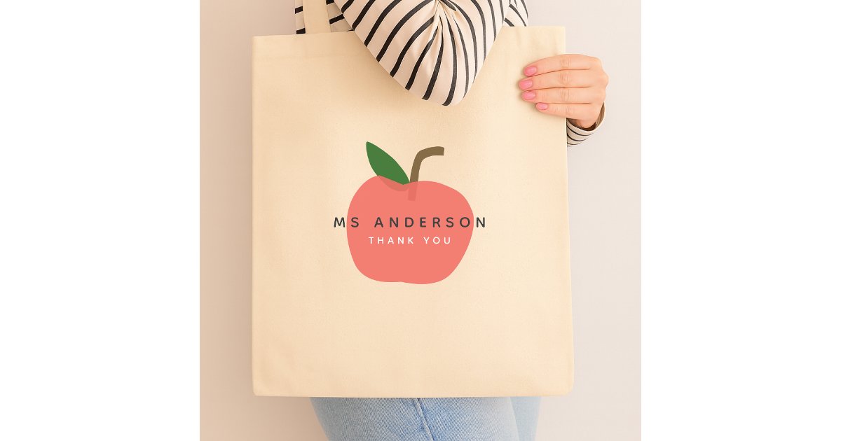 Apple Teacher | Modern Name Thank You Tote Bag | Zazzle