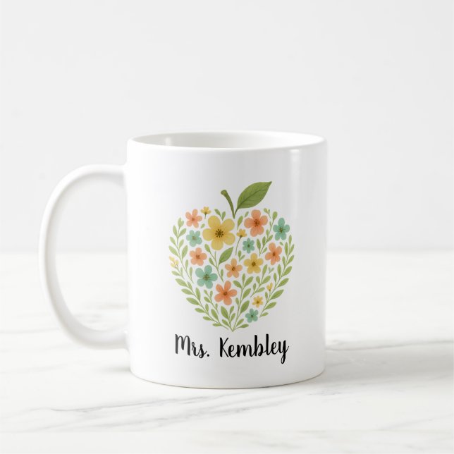 Apple Teacher mug Personalized Floral Apple custom (Left)