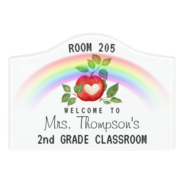 Apple Teacher Personalized Classroom Welcome Door Sign (Small Crest Front)