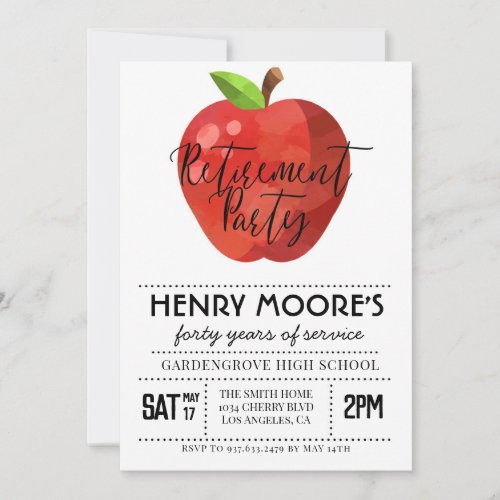 Apple Teacher Retirement Party Invitation