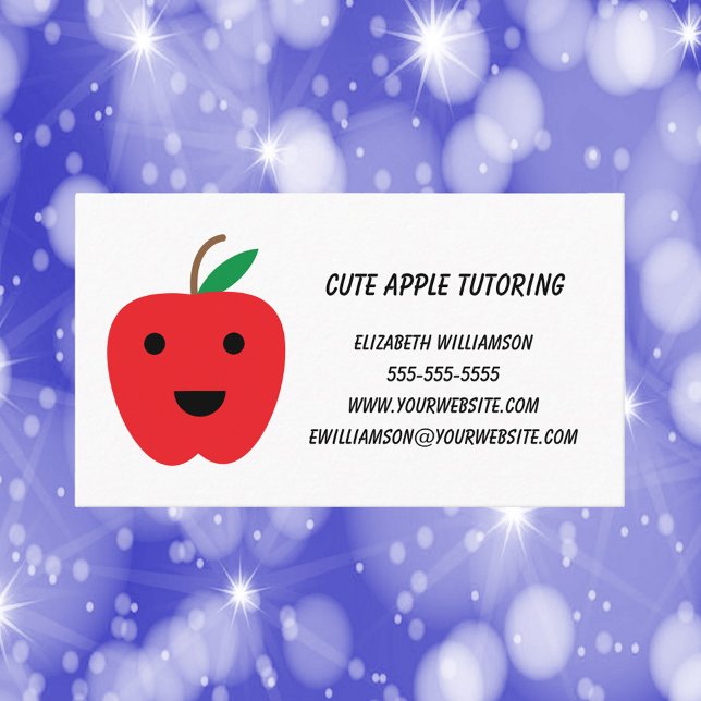 Apple Teacher Tutor Cute Red Personalize Business Card (An education theme business card that has a cute red apple and text you can personalize!)