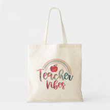 Apple Teacher Vibes Colorful Tote Bag