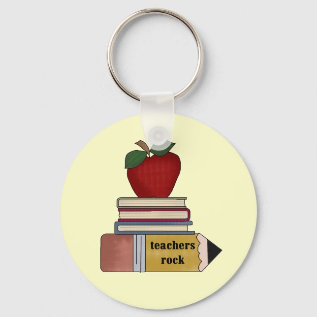 Apple Teachers Rock Tshirts and Gifts Keychain (Front)