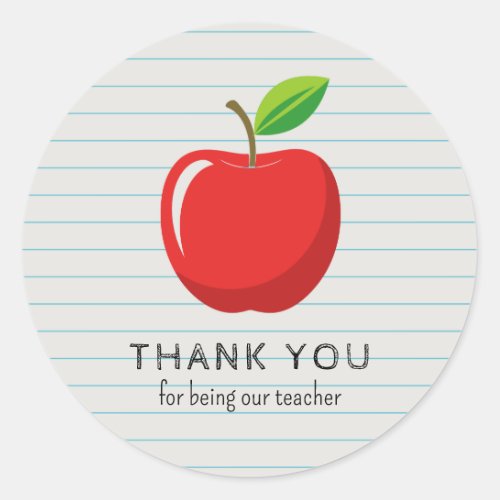 Apple Thank You Back to School Teacher  Classic Round Sticker