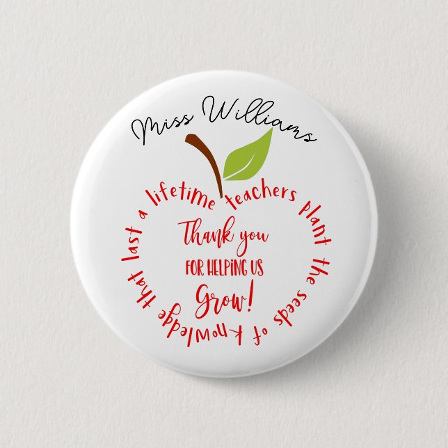 Apple thank you for helping us grow teacher button (Front)