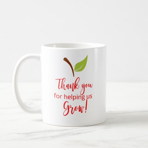 Apple thank you for helping us grow teacher coffee mug