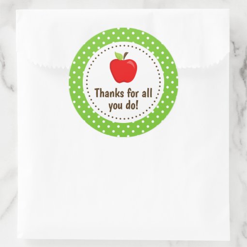 Apple Thank You Teacher Appreciation Green Spots C Classic Round Sticker Zazzle 9740