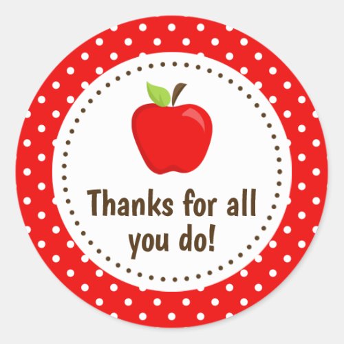 Apple Thank You Teacher Appreciation Red Spots Cla Classic Round Sticker
