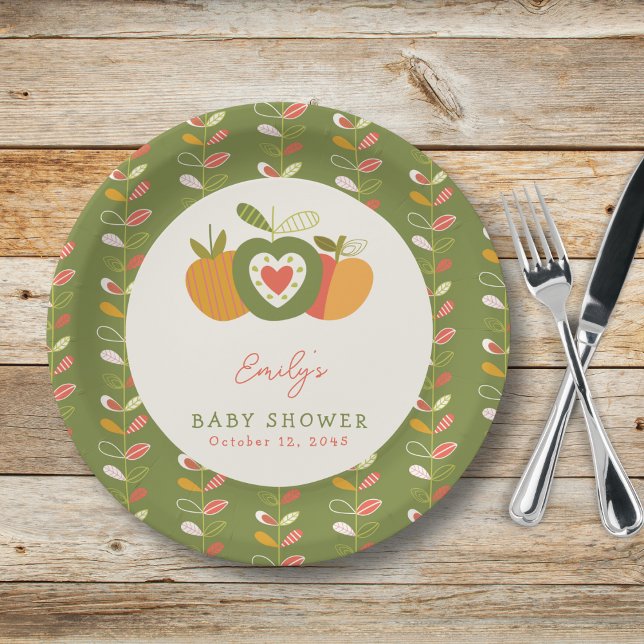 Apple Theme Fall Baby Shower Gender Neutral Green Paper Plates (Creator Uploaded)