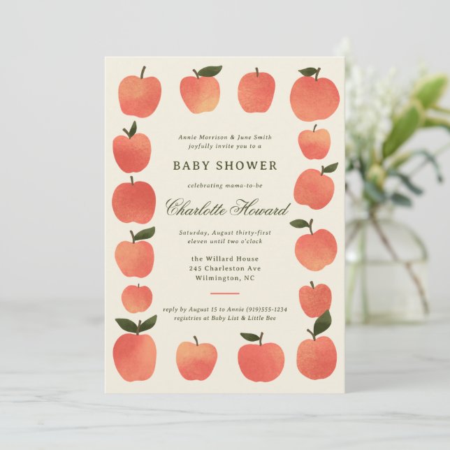 Apple Theme Fall Harvest Baby Shower Invitation (Standing Front)