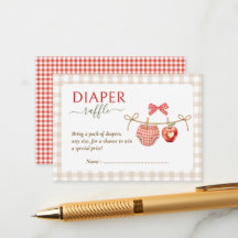 Apple theme red gingham baby shower diaper raffle