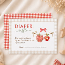 Apple theme red gingham baby shower diaper raffle