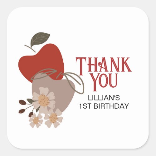 Apple Themed Birthday Thank You Square Sticker