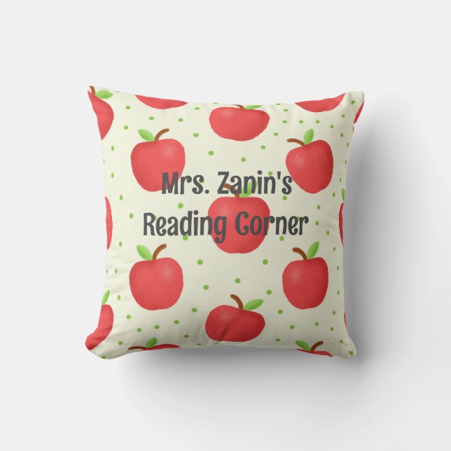 Apple-themed Teacher Appreciation Reading Corner Throw Pillow (Front)