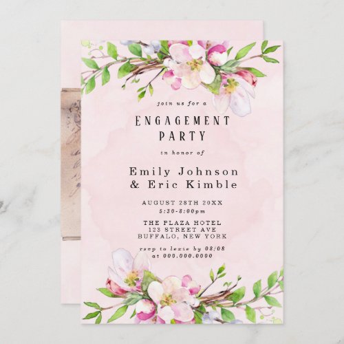 Apple Tree Blossoms Watercolor Engagement Party Invitation