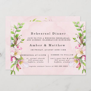 Apple Tree Blossoms Watercolor Rehearsal Dinner Invitation