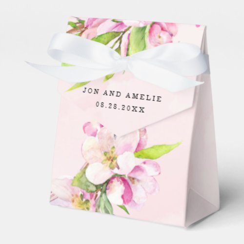 Apple Tree Blossoms Watercolor Wreath Wedding Favor Boxes