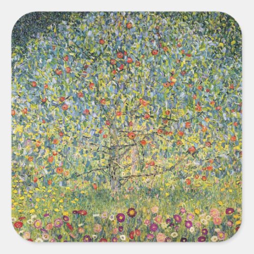 Apple Tree by Gustav Klimt Vintage Art Nouveau Square Sticker