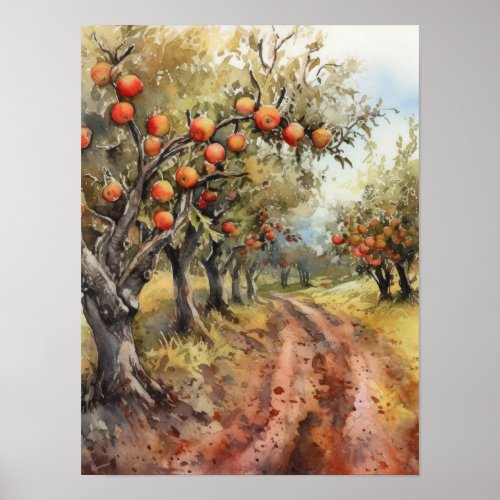 Apple Tree Grove during Harvest Season Poster