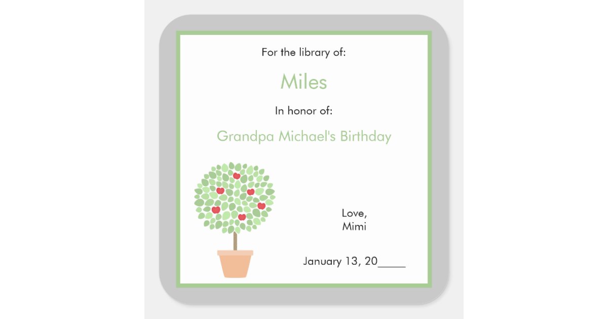 Apple tree in memory of bookplate sticker zazzle