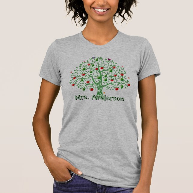 Apple Tree Personalized Name Teacher Gift T-Shirt (Front)