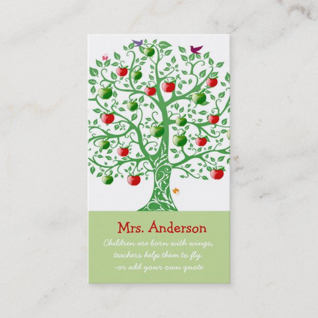 Apple Tree Teacher Quote Teacher Business Card (Front)