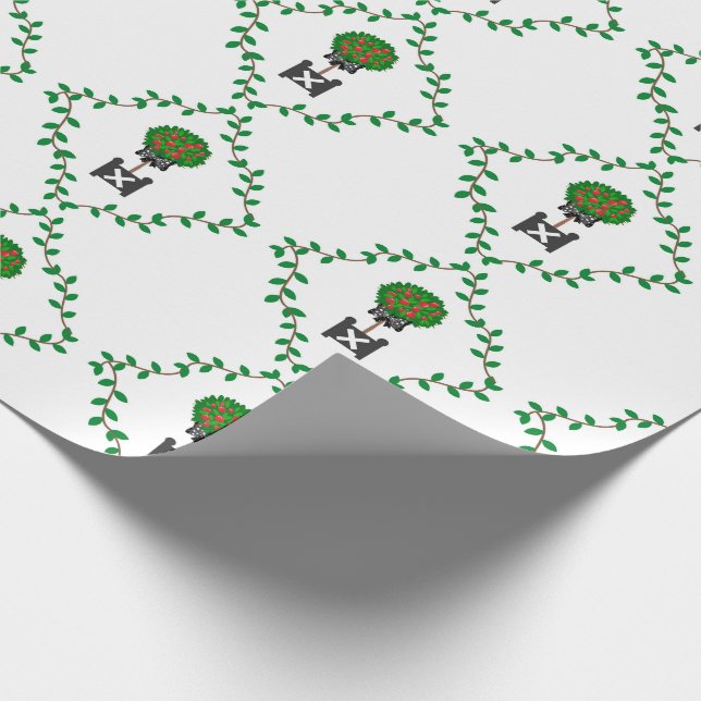 Apple Tree Topiary Ivy Vine Red Black  Wrapping Pa Paper (Corner)