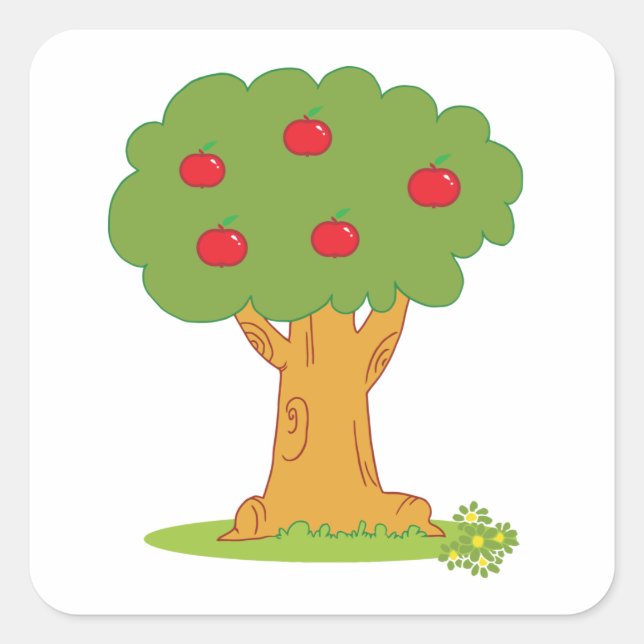 Apple Tree Whimsical Red Apples Square Sticker (Front)