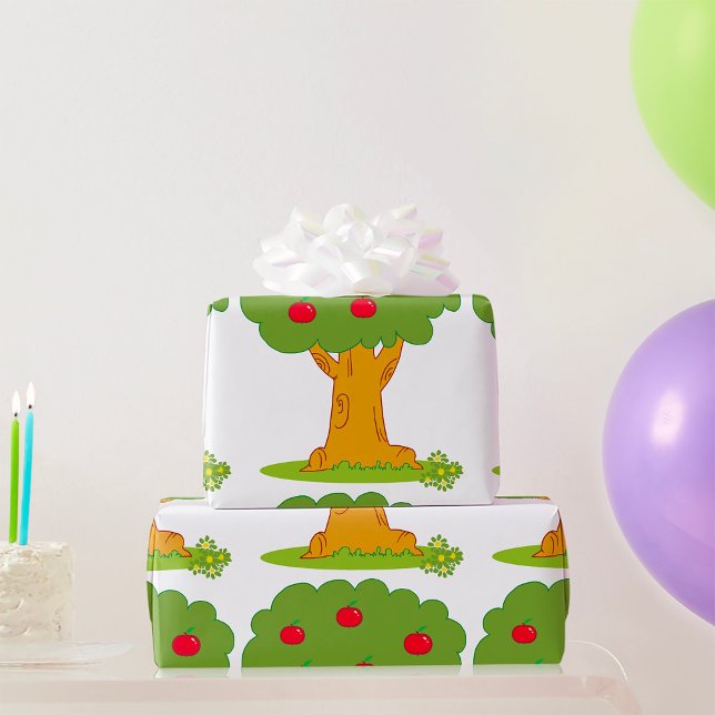 Apple Tree Whimsical Red Apples Wrapping Paper (Creator Uploaded)